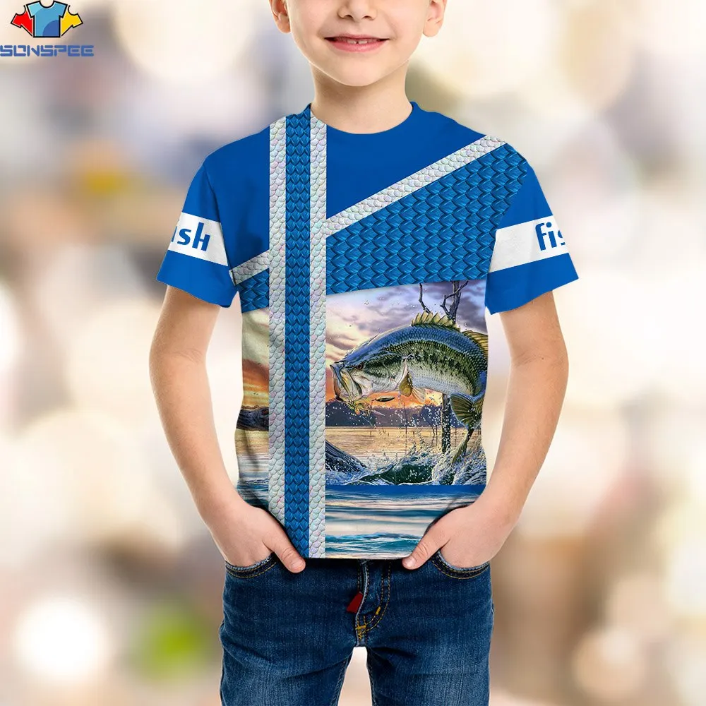 

SONSPEE 3D Print Kids Crew Neck T-Shirt Boys Girls Fishing Pattern Summer Outdoor Sports Casual Tee Crew Neck Polyester New Tops
