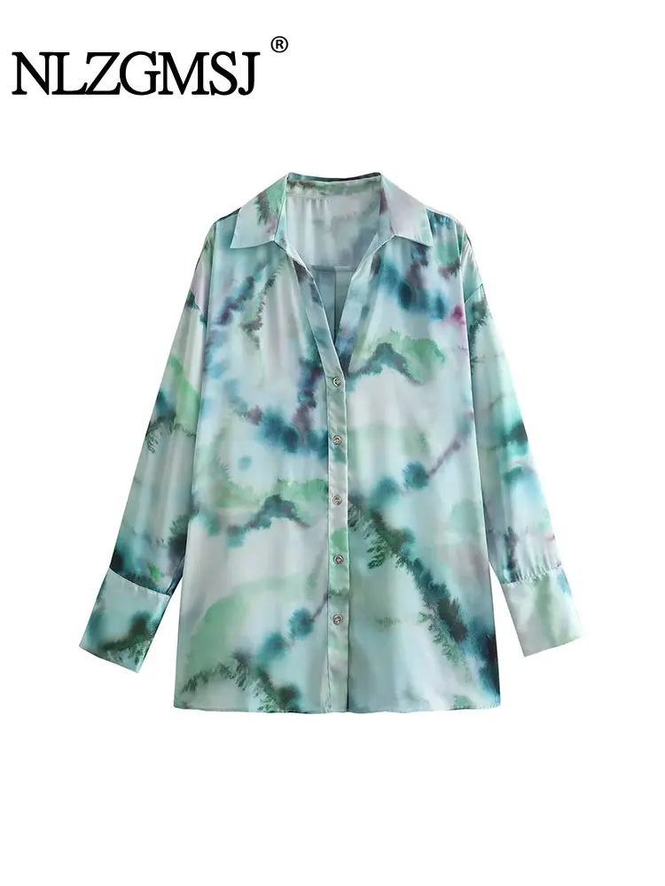 

Nlzgmsj TRAF 2023 New Autumn Women Printing Casual Lapel Long-sleeved Loose Shirt Top Daily Fashion Ladies tops