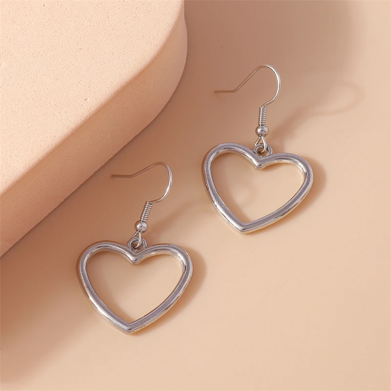 Милые металлические полые серьги-подвески в форме сердца для женщин и девушек