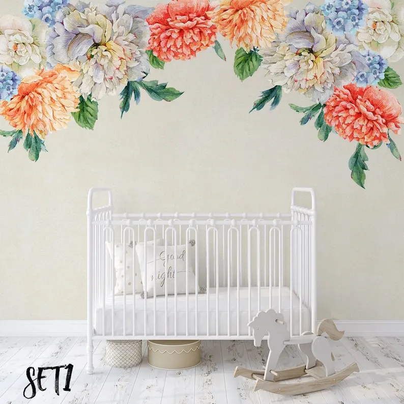 

Floral Wall Decal Orange Peony Flower Wall Sticker