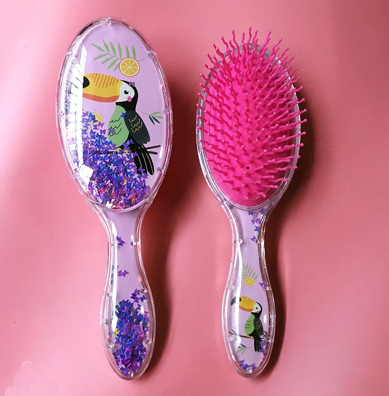 

Glitter Sequin Parrot Bird Flash Powder Comb Oval Hairdressing Comb Smooth Airbag Air Cushion Comb Unicorn Transparent Hair Comb