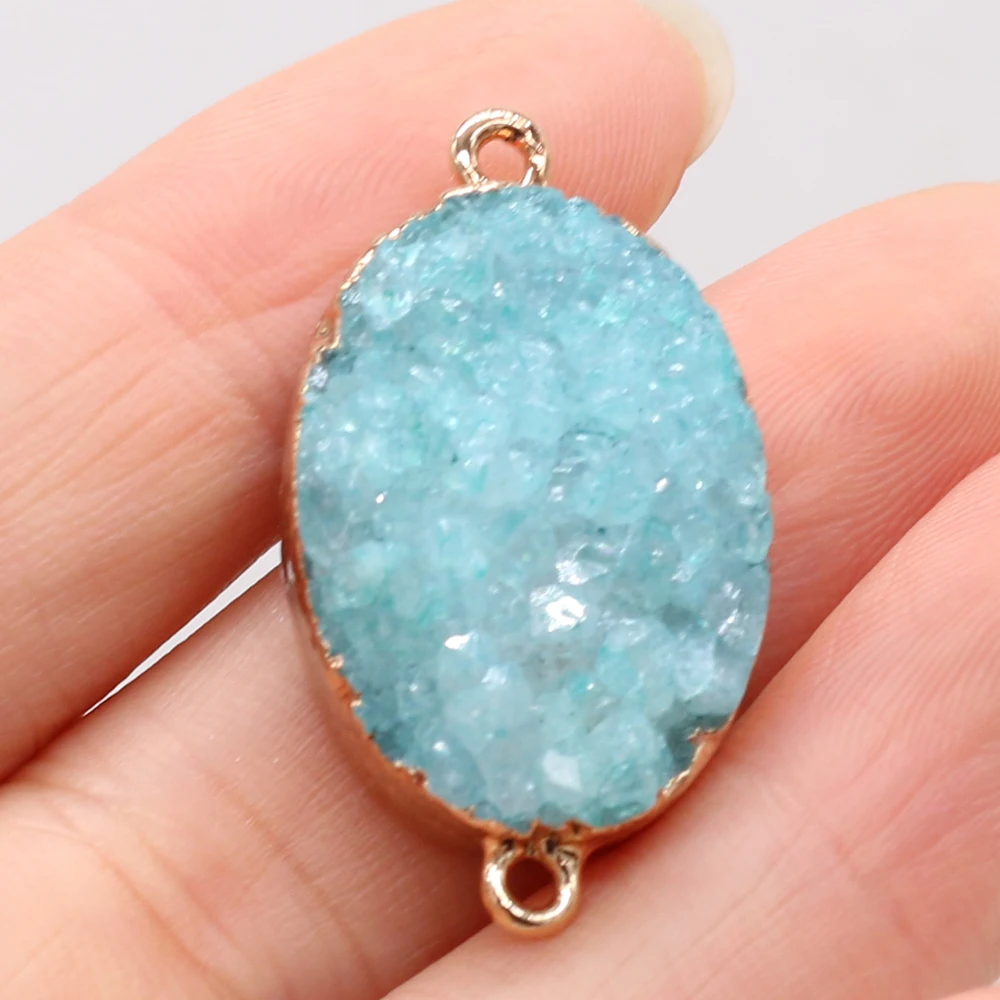 Подвеска из натурального голубого Друза, соединитель с овальными позолоченными краями, подвеска-соединитель для изготовления браслетов «сделай сам», аксессуары 20x33 мм Подвеска из натурального голубого Друза, соединитель с овальными позолоченными краями, подвеска-соединитель для изготовления браслетов «сделай сам», аксессуары 20x33 мм