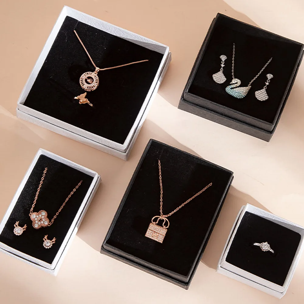 Texture Paper Jewelry Gift Box Cardboard Box Rectangle Sqaure with Sponge for Anniversary Wedding Birthday Present DIY Packaging