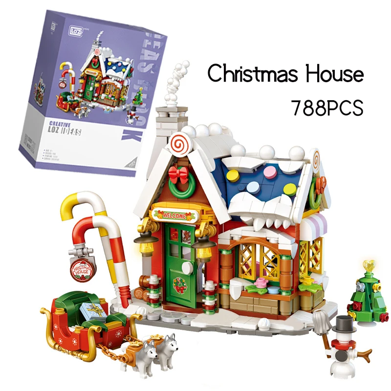 

788 шт. LOZ мини рождественский дом строительные блоки город Санта Клаус Снеговик дерево олень архитектурные Кубики Игрушки для мальчиков детские подарки