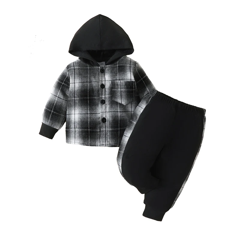 

Детская клетчатая рубашка с капюшоном и длинным рукавом, на пуговицах