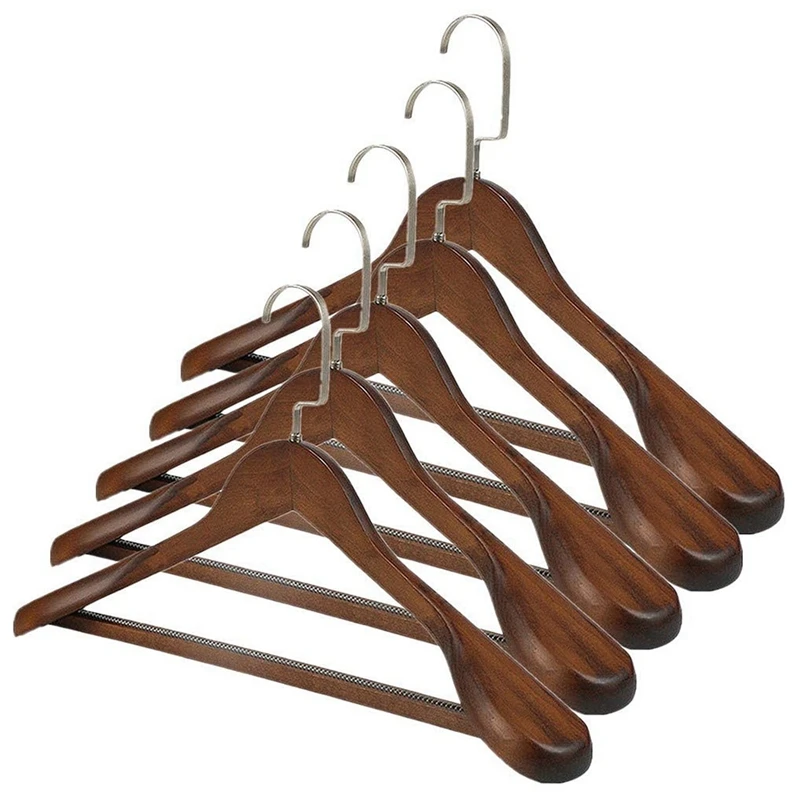 

Pack Of 5 Wooden Hangers For Suits, Dresses, Trousers, Shirts, Blouses And Much More, Non-Slip, Swivel Hook