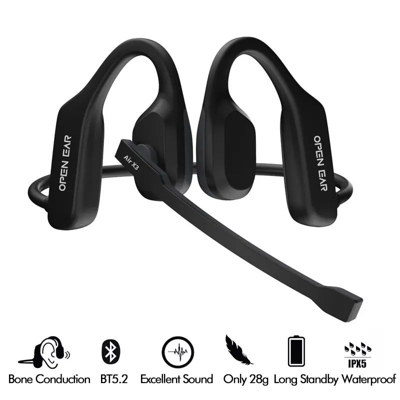 

Air Bone Conduction Headphone Wireless BT5.2 Stereo Headset Waterproof Sport Earphones Neck-strap Handsfree with Boom Microphone