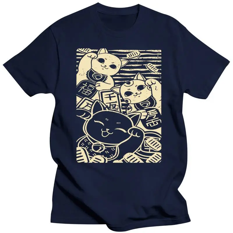 Новая Дизайнерская футболка с кошками на удачу в японском стиле |
