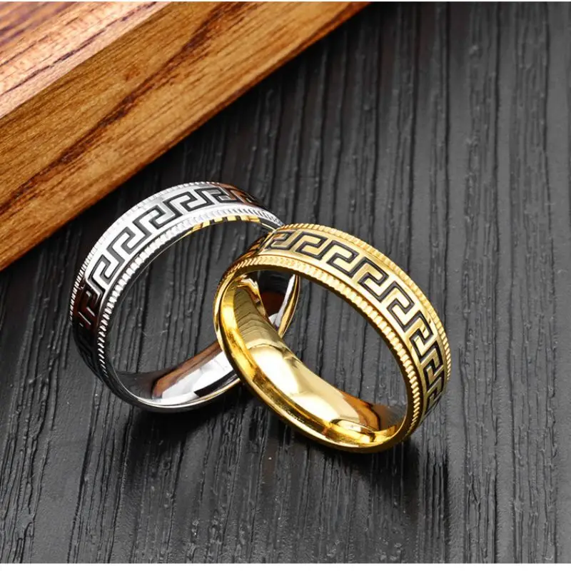 

Western Hot The Great Wall Stainless Steel Rings Gold Silver Color 8mm Titanium Steel Ring For Men Women Jewelry