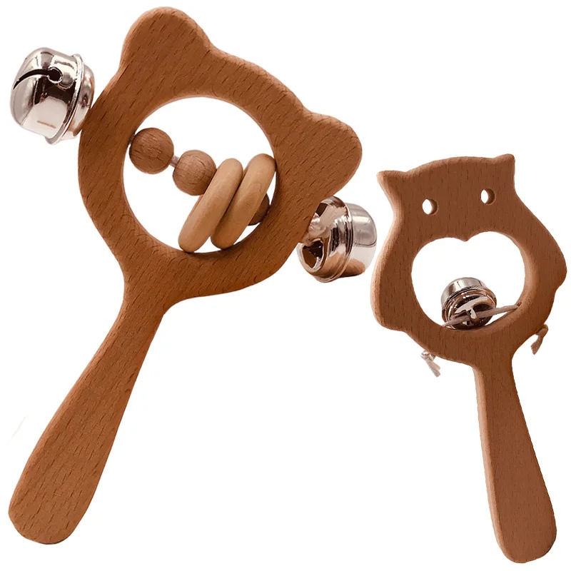 

Wooden Baby Toys Rattles Educational Toy Cartoon Animal Bear Baby Rattles Musical Soothe Boy Gifts Baby Bites Toys Shower Gift