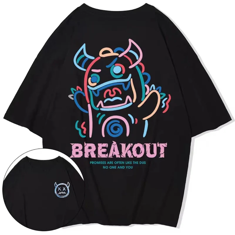 

Summer Harajuku Oversized Cotton T-Shirt Men Funny Cartoon Fashion Short Sleeved Loose Anime Casual T-Shirt Streetwear Tops Tees