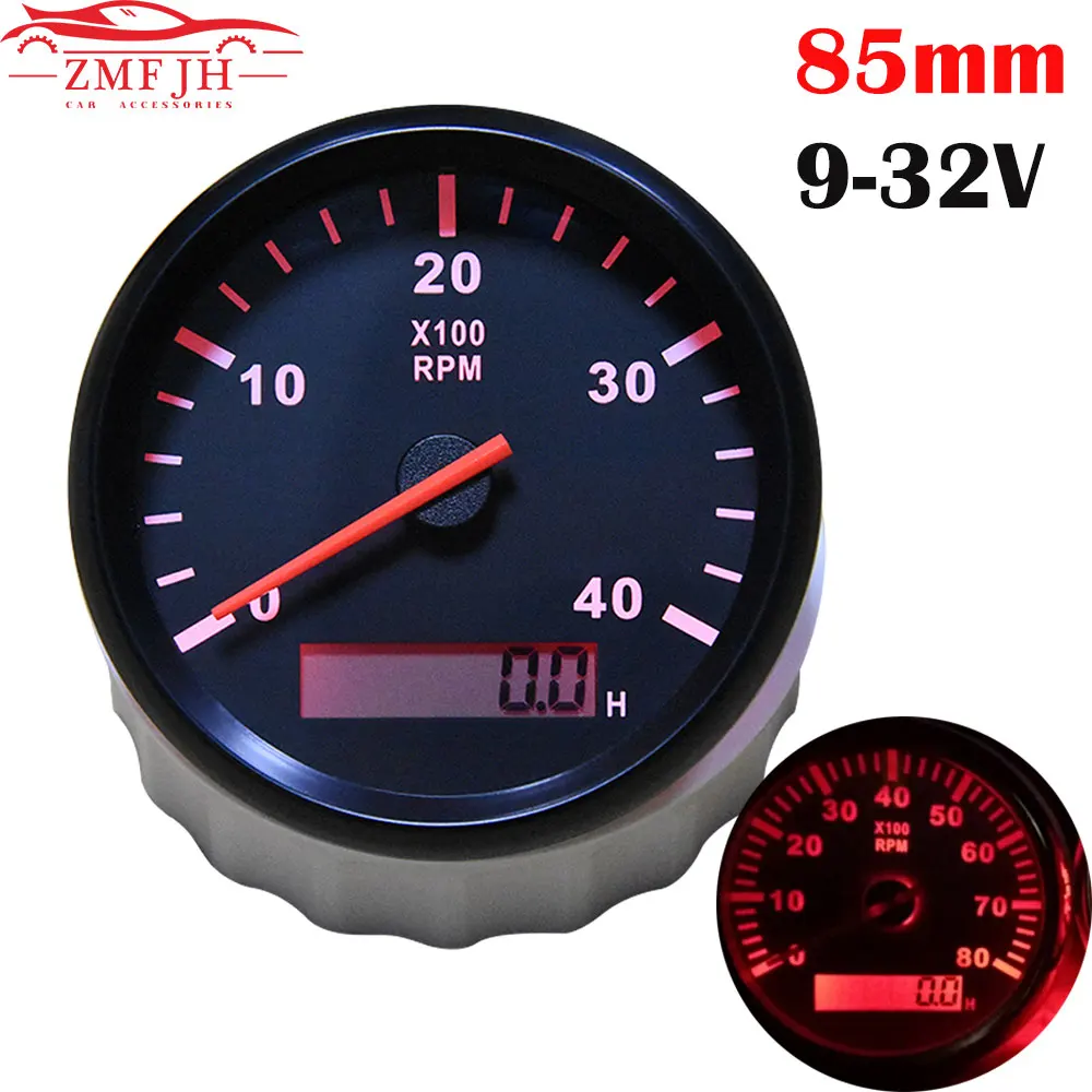 

85MM Tacho Meter Gauge Universal Marine Car Tachometer 4000 RPM Digital LED Gauge with Red Backlight For Auto Truck Boat 12V/24V
