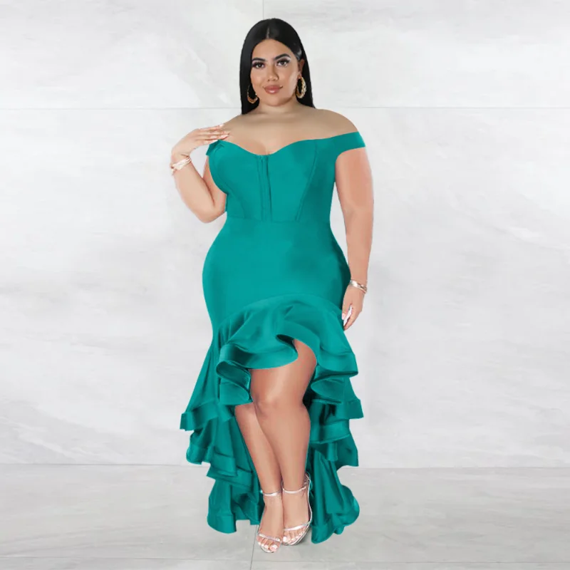 

KEXU Off Shoulder Celebrity Party Nightclub Evening Dresses Plus Size Formal Prom Dress Women Wedding Ruffles Mermaid Maxi Dress