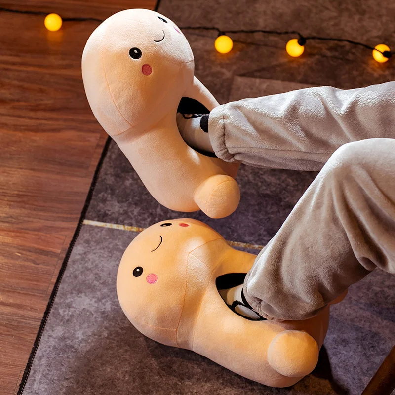 Теплые тапочки креативные домашние для пениса забавная обувь на плоской подошве