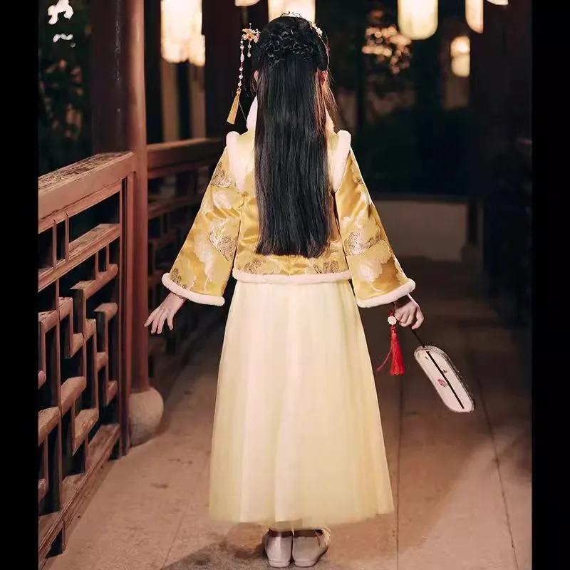 Новогодняя одежда Hanfu для девочек новый зимний теплый костюм новинка 2024