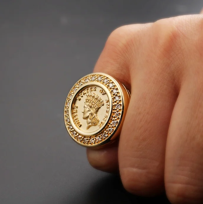 

ANGLANG The Irishman Ring Gold Colour Hip Hop Natural Cubic Zirconia Ring Engagement Anniversary Gift Birthday Party Jewelry