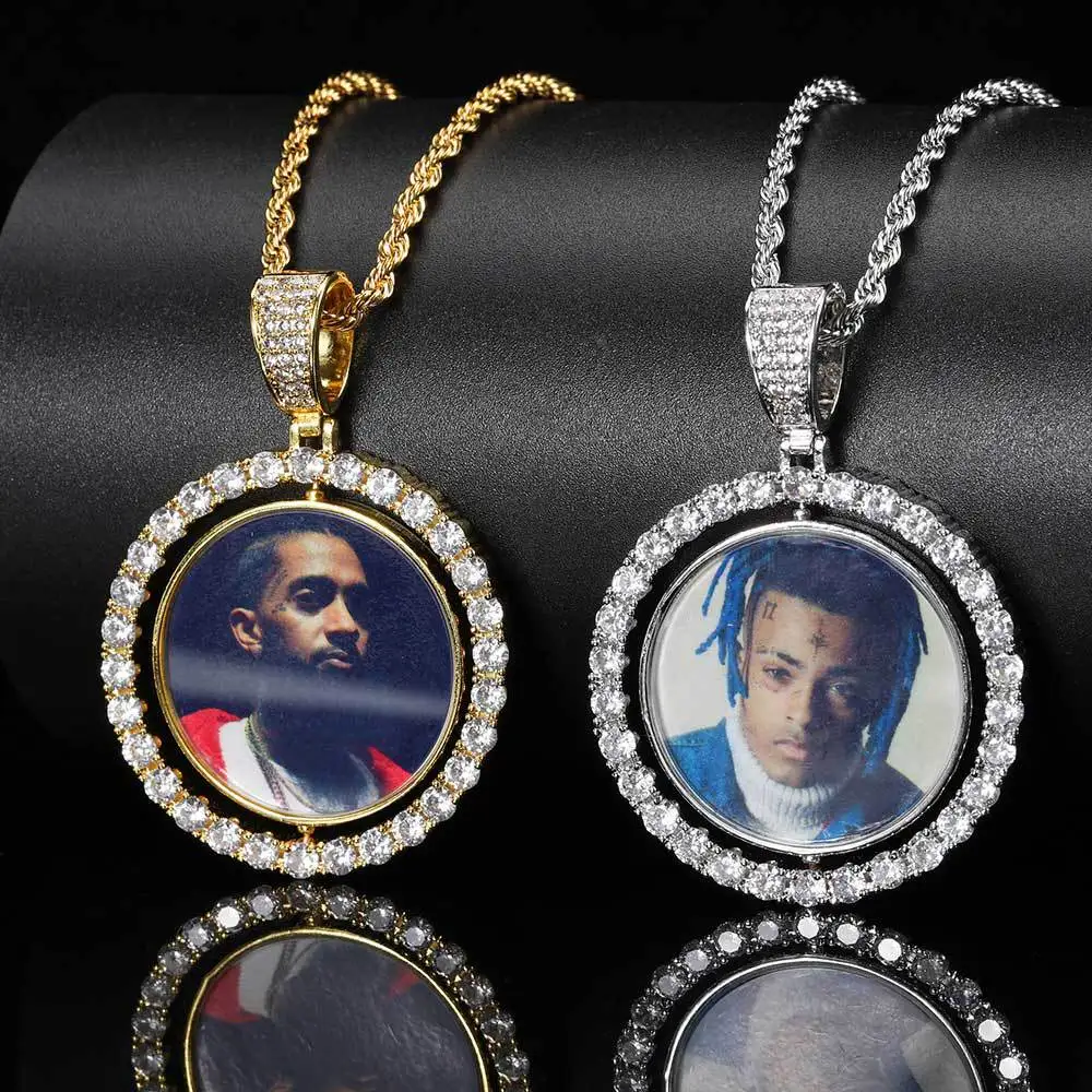 

Custom Picture Necklace Photo Pendant Necklace Stainless Steel Personalized Zircon Color Photo Necklace Hip Pop Jewelry Men