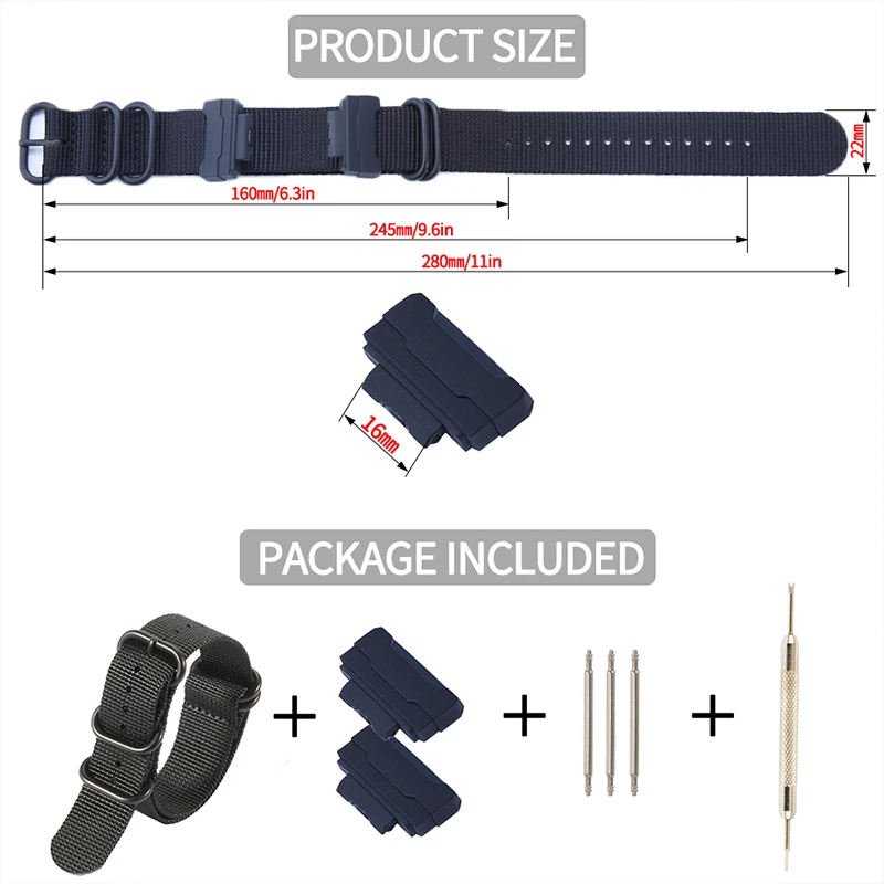 Nylon Strap Adapter Suitable for Casio G-Shock 16mm Series GA100 Men's Watch Band Heavy Duty Metal Buckle Woven Watch Accessorie