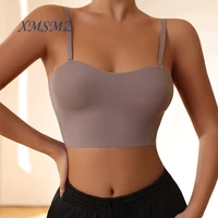 xmsmz womens sports bra seamless beautiful back shockproof bra gathering fitness vest running yoga underwear