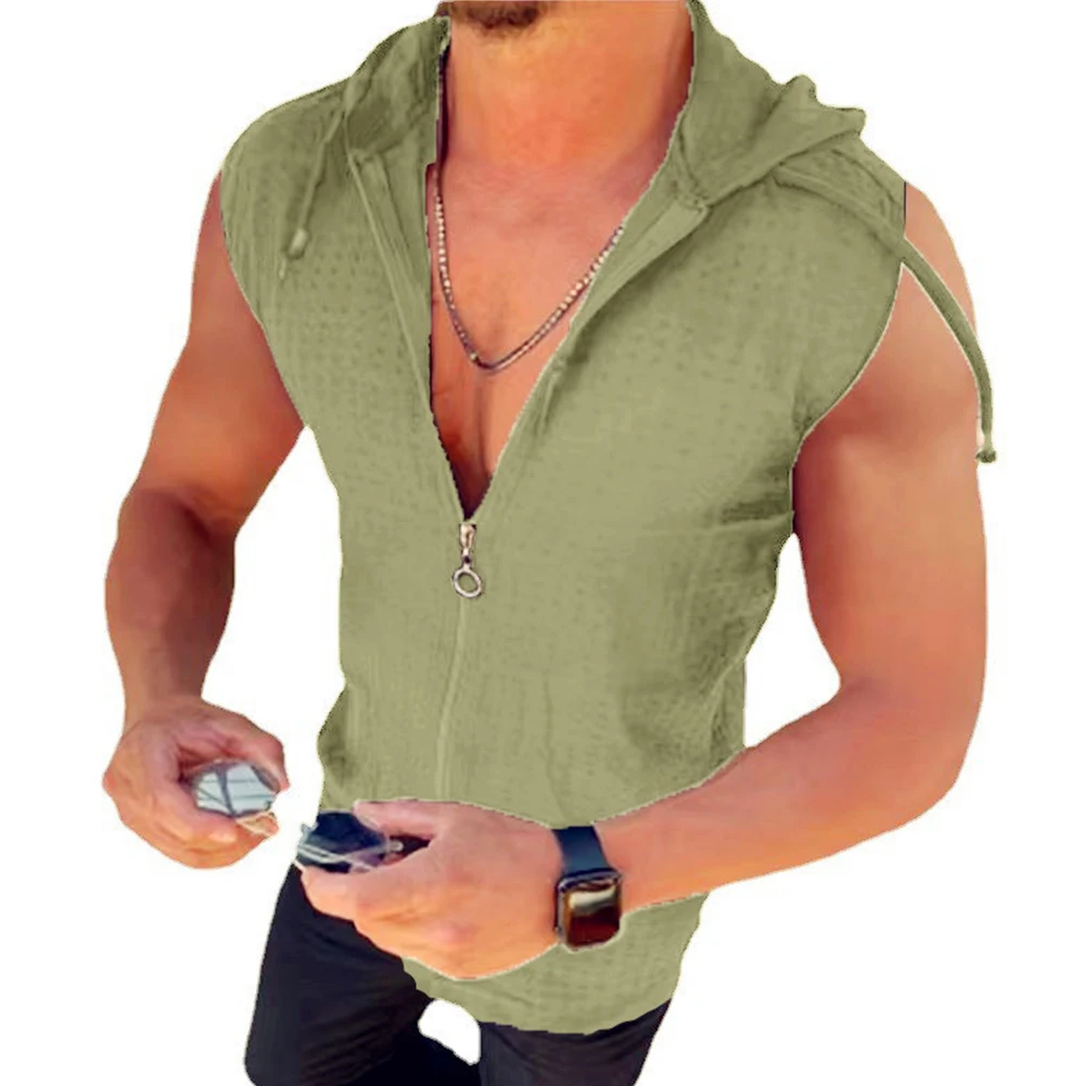 

Men Workout Hoodie Tank Tops Zip Sleeveless Vest Gym Fitness Bodybuilding Muscle Undershirts Summer Sweatshirts Male Jackets Top