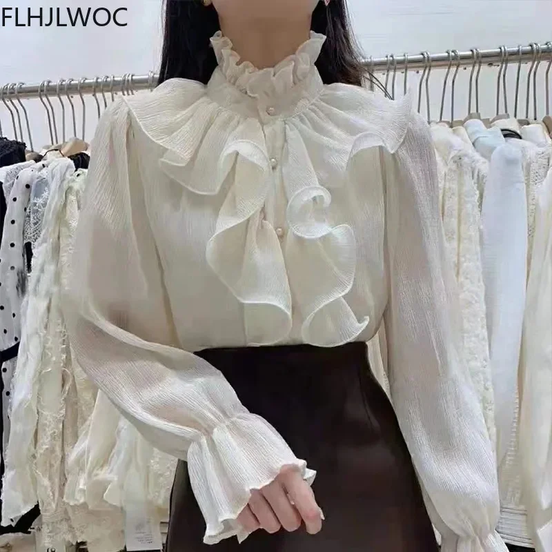 

Женская офисная блузка с расклешенными рукавами, элегантная Милая Базовая рубашка в Корейском стиле, модель 2023 года