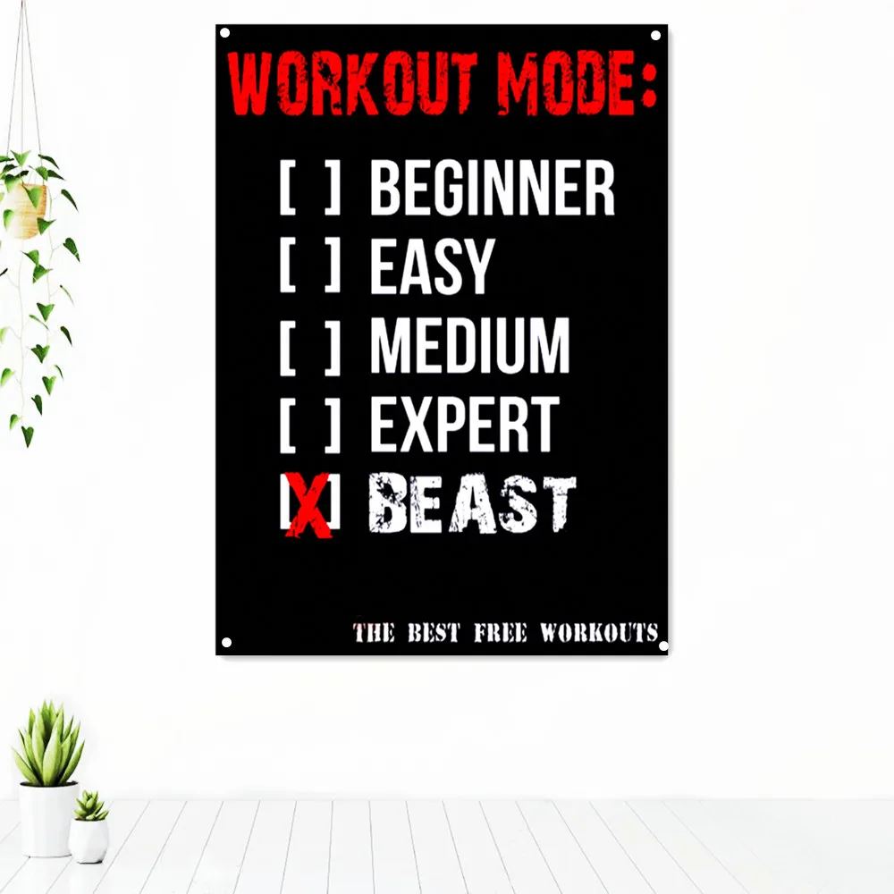 

WORKOUT MODE Motivational Poster Tapestry Wall Art Fitness Bodybuilding Exercise Banner Flag Wall Hanging Sticker Gym Decoration