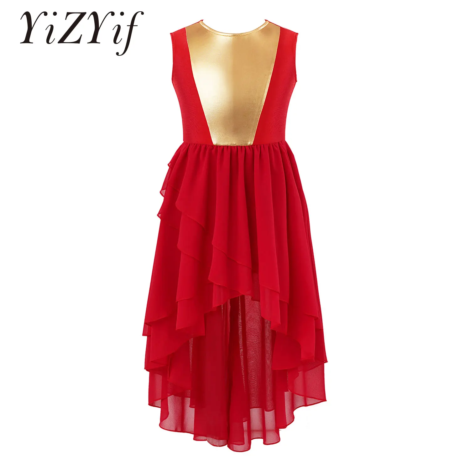 

Kid Girl Praise Lyrical Dance Dance Dress Sleeveless High-Low Hem Ballet Dress for Church Choir Ballroom Waltz Stage Performance