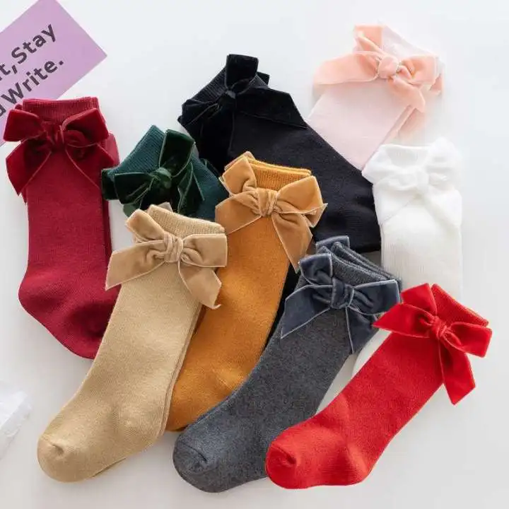 

Baby Summer Clothing New Kids Toddlers Girls Big Bow Knee High Long Soft Cotton Sock Bowknot Christmas Socks Many Color