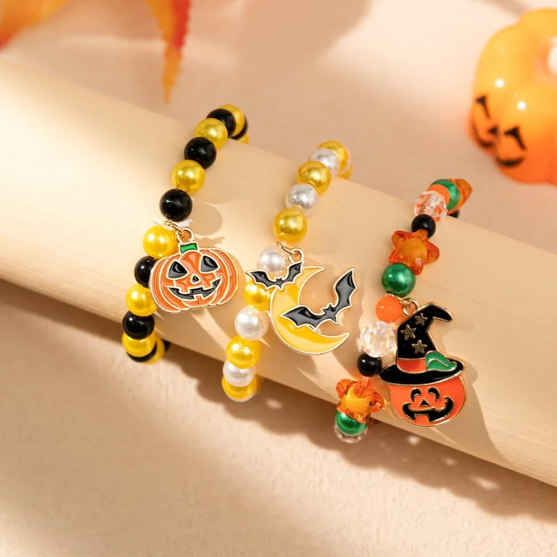 

Halloween Element Pumpkin Bracelet for Women Colorful Beaded Charm Bracelet