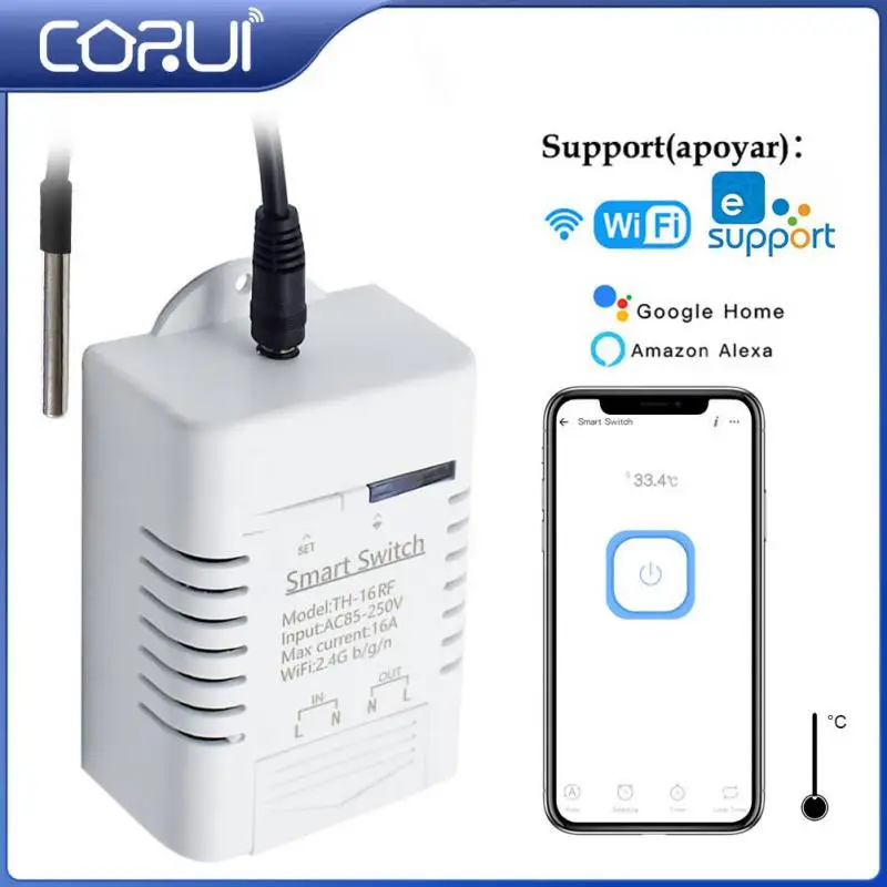 

CORUI 16A WiFi Smart Switch Control Inalámbrico RF433 Interruptor De Temperatura Inteligente Compatible With Alexa Google Home