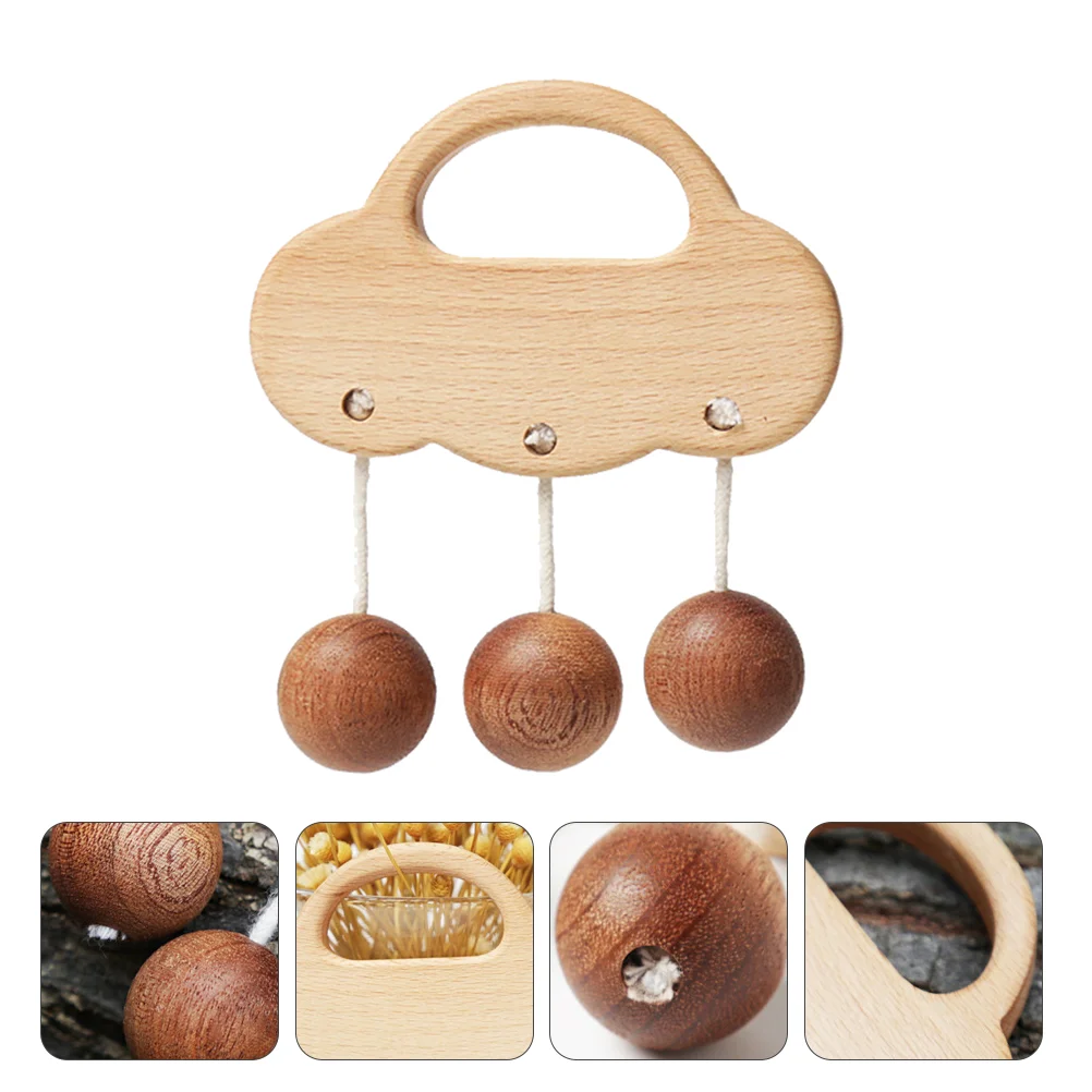 

1Pc Cloud Shaped Rattle Wooden Hand Rattle Infant Educational (Wood Color)