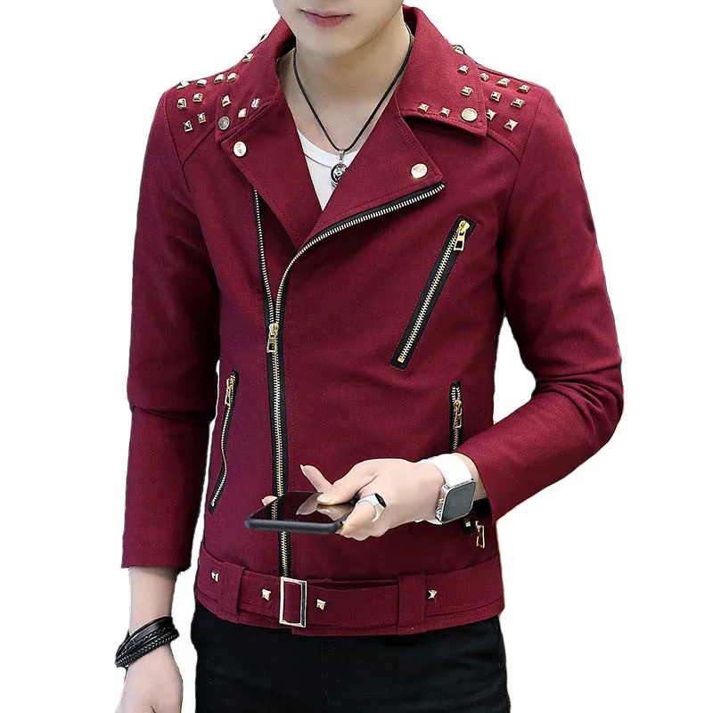 

Korean Style Men Rivet Irregular Zipper Jackets Coats Zip Up Lapel Collar Jacket Outwear Male Clothing Size M-2XL
