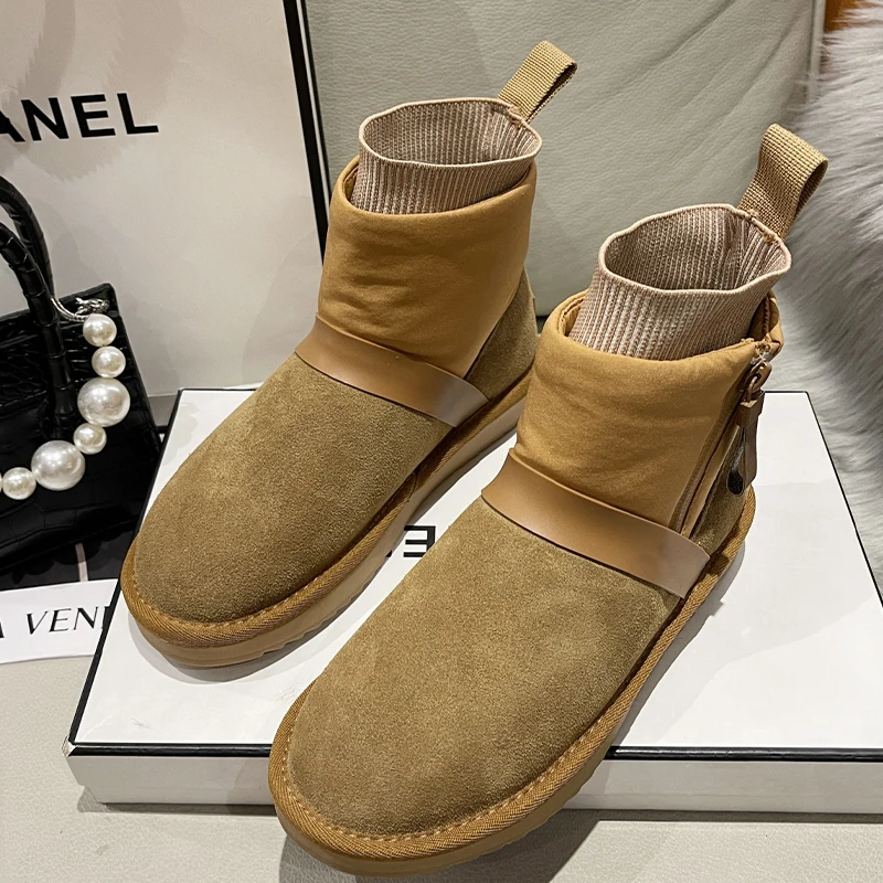 

Женские замшевые ботильоны челси на плоской подошве, зимние ботинки, новинка 2022, трендовые дизайнерские женские теплые ботинки на платформ...