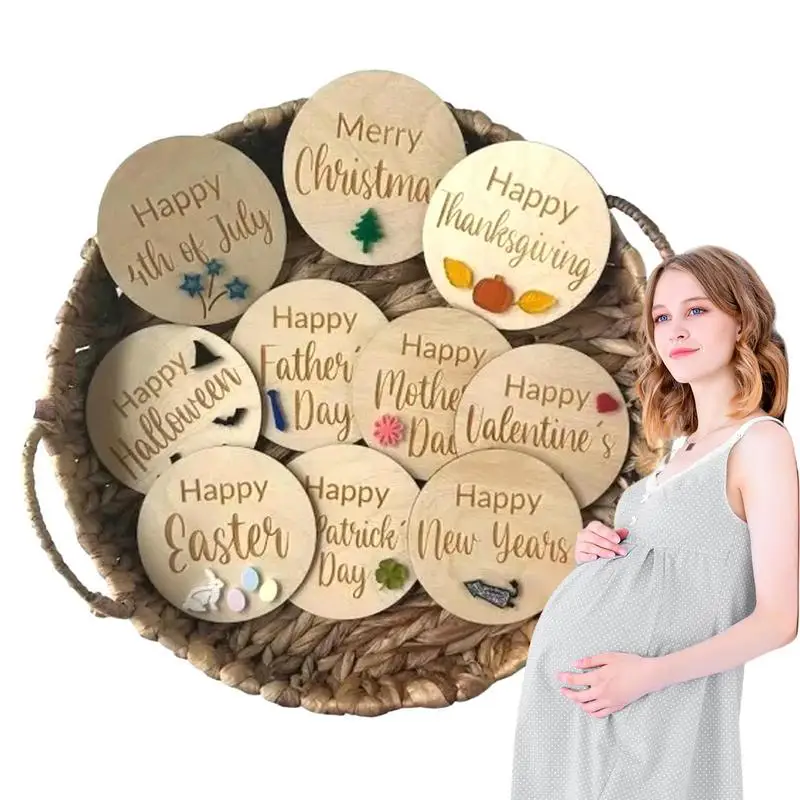 

Baby Milestone Cards 10Pcs Wooden Baby Months Holiday Signs Expecting Mom Gift Photo Prop Ornaments For New Parents Photography
