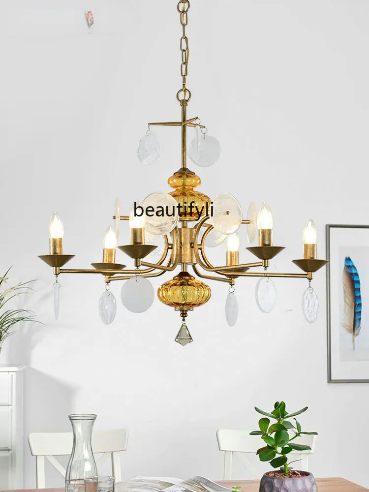 

zq French Retro Ceiling Light Study Worker Artistic Lamp American Classical Creative Restaurant Glass Lamp