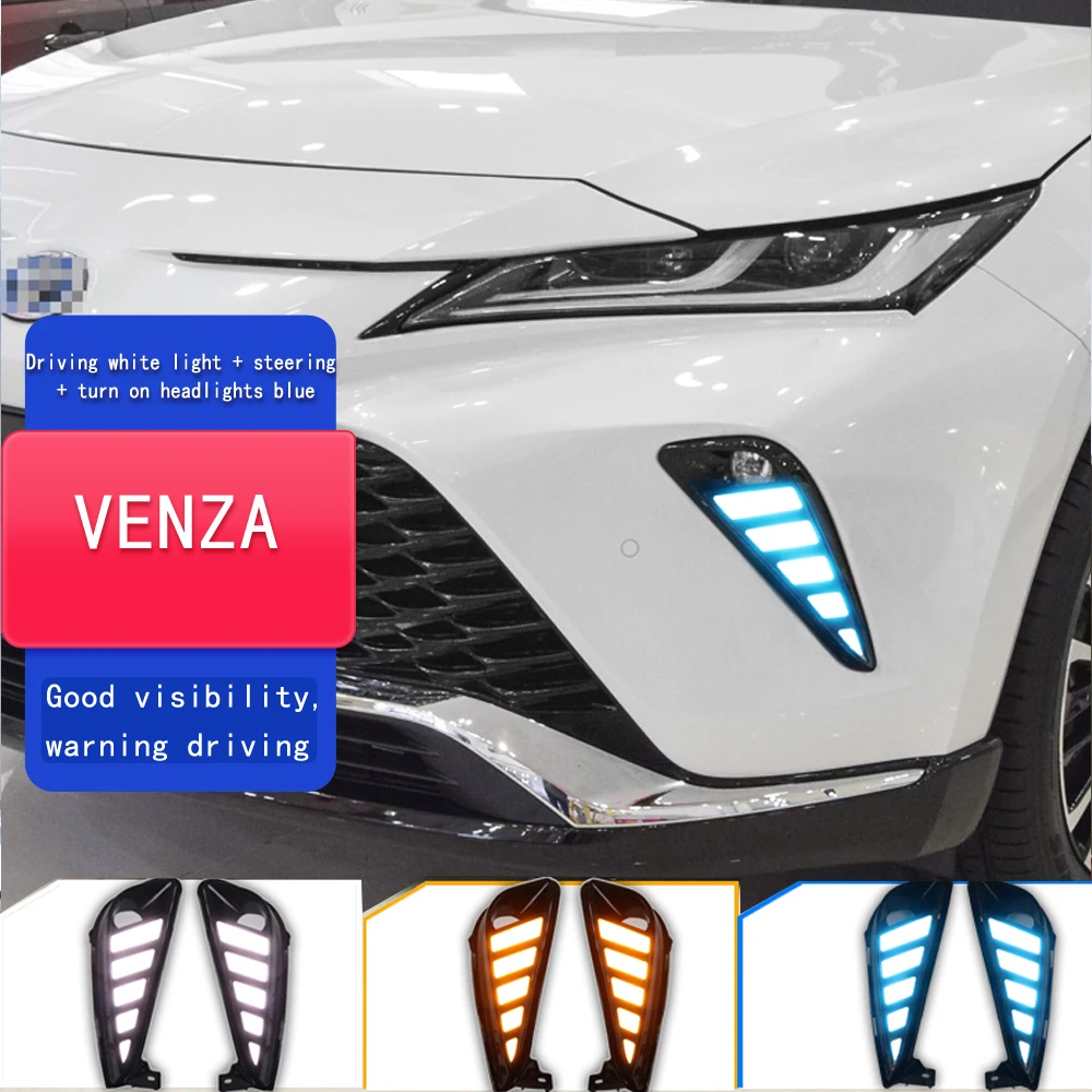 LED Fog Lamp Assembly for Toyota Venza 2022, LED DRL Daytime Running Driving Bumper Light Waterproof Yellow Turn Signal Light