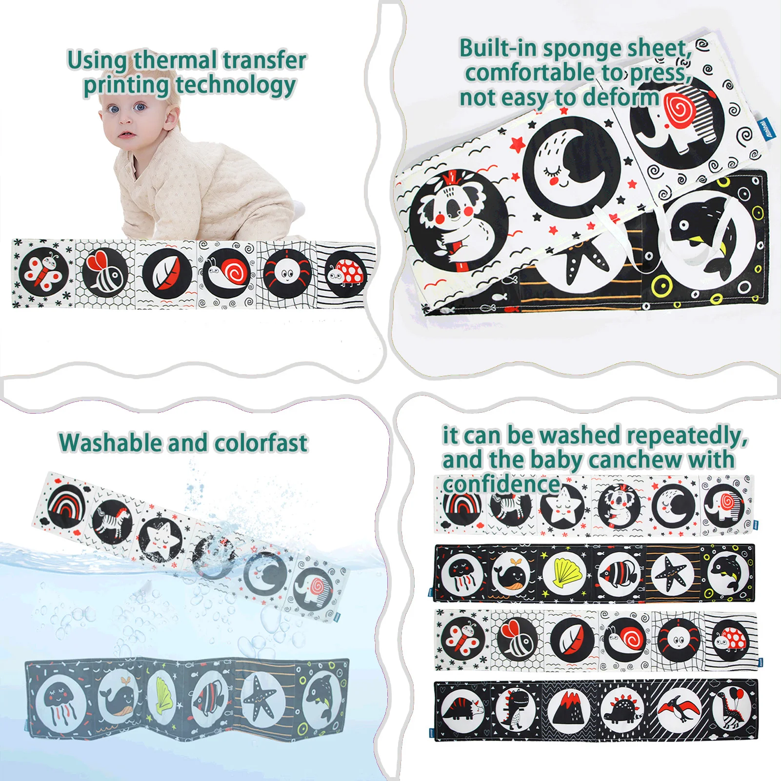 

High Contrast Babies Book High Contrast Babies Toys For Newborn Double-Sided Design Foldable Tummy Time Cloth Book For Babies