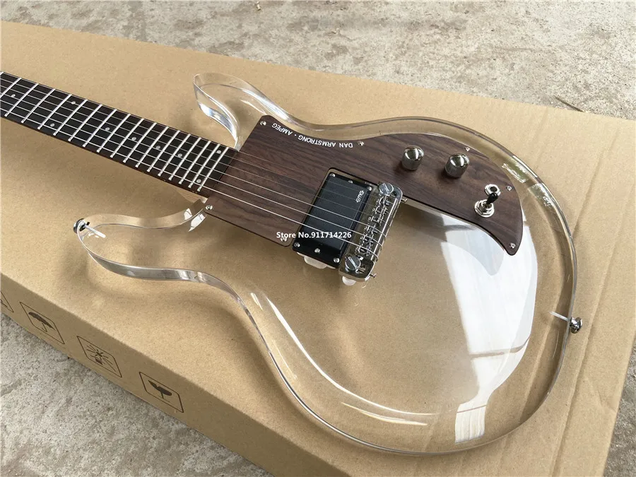 

6 Strings Acrylic Body Dan Armstrong Ampeg Electric Guitar Rosewood Pickguard,Maple Neck, China EMG Pickup,Wrap Around Tailpiece