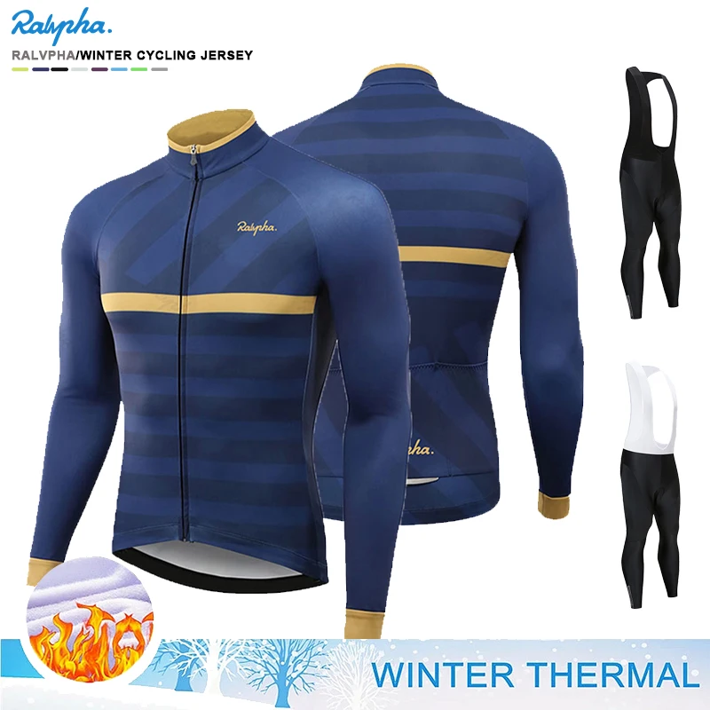 Raphaful Winter Thermal Fleece Long Sleeve Cycling Jersey Set Bib Pants Ropa Ciclismo Bicycle Clothing MTB Bike Men Clothes Suit
