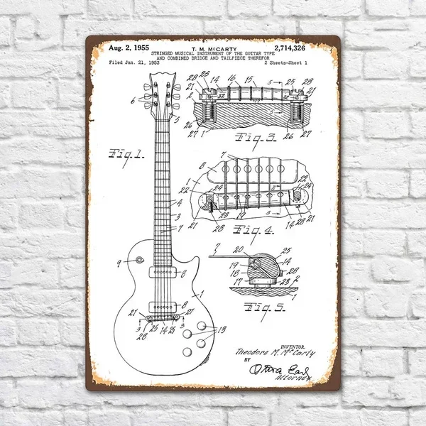 Isaric жестяной знак 1952 Gibson Les Paul винтажный металлический 8x12 дюймов