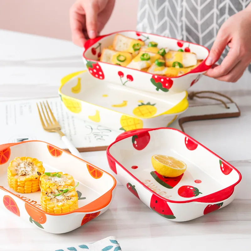

Creative microwave oven lovely ceramic baking plate two-ear anti-scald girl heart fruit plate household children dish