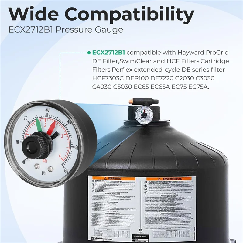 Фото MOPHE-ECX2712B1 Манометр для картриджей Hayward Pool Filter De и песчаных фильтров Xstream ECX2712B1 с циферблатом №5