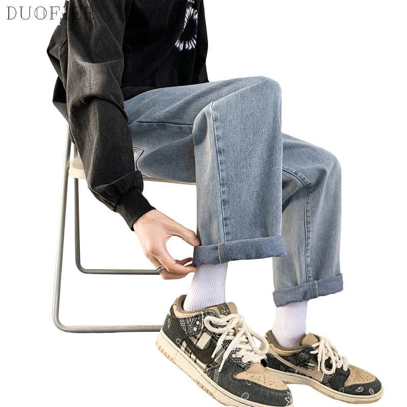 Мужские мешковатые джинсы черные светильник-голубые свободные прямые широкие