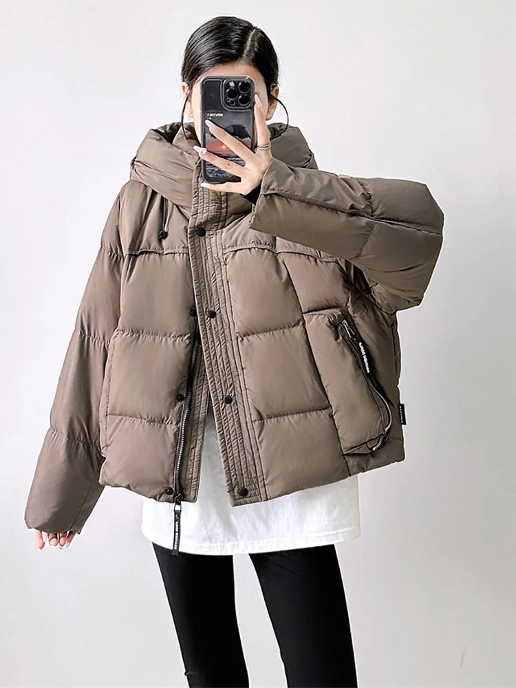 2024 новая зимняя женская куртка-пуховик с капюшоном утепленная короткая куртка на