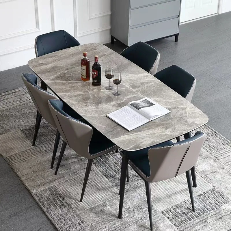 

Italian rock plate dining table chair combination rectangular table chair simple small family rental house household