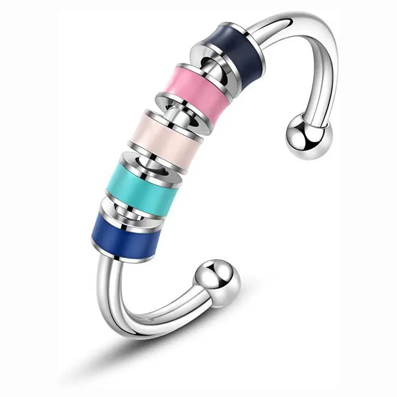 

New Fashion Stainless Steel Multi-color Enamel Free Spiral Fidget Ring Adjustable Size Anti Stress Relief Women Ring For Gift