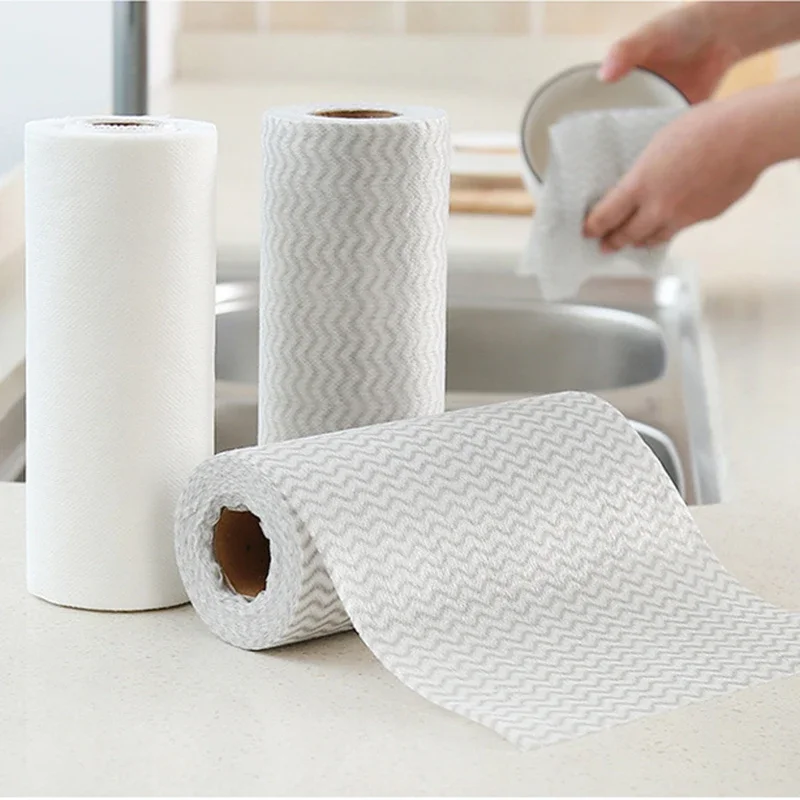 

50 Sheets/Roll Non-Woven Fabric Washing Cleaning Cloth Towels Kitchen Towel Disposable Cleaning Cloth Striped Practical Rags