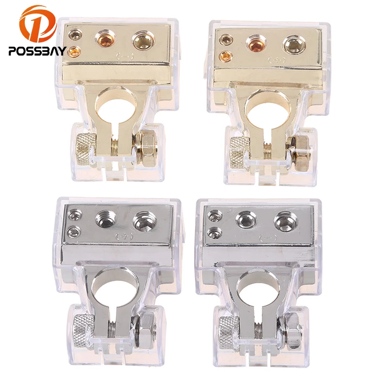 POSSBAY Gold Car Battery Terminal Clamps Connectors Positive Negative 0 4 8 Gauge AWG Electric Connector |