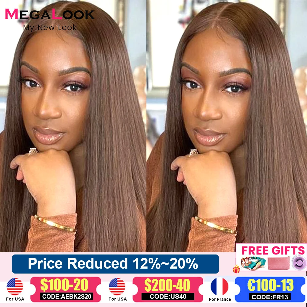 Ed Human Hair Wigs For Women Megalook 13x4 Lace Front Wig Chocolate Brown Color 180%