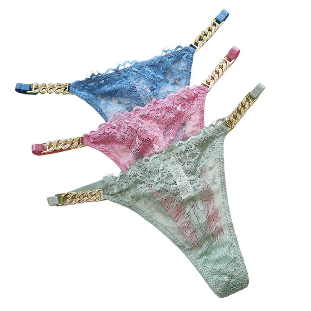 

Seamless G-string Solid Color Underpants For Women For Girl Metal Chain Briefs Female Lingerie Women Thong Lace Panties